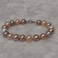 Genuine AAA 9mm Round Bright Multicolours Freshwater Pearl Bracelet S925 Sterling Silver Clasp