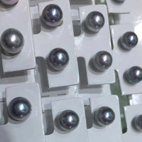 wholesale 10 pairs 7-7.5mm round natural gray akoya pearl 18K gold studs earrings