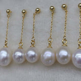 ELEISPL Golden Studs Small Ball S925 Chain Dangle FW Pearl Earrings 10 Pairs 8mm 9mm