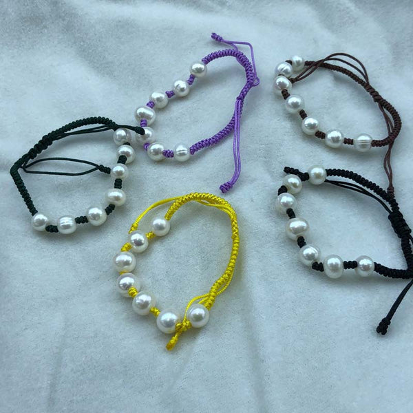 Mixed natural baroque freshwater pearl bracelets handcraft cord can adjust length