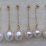 ELEISPL Golden Studs Small Ball S925 Chain Dangle FW Pearl Earrings 10 Pairs 8mm 9mm