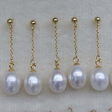 ELEISPL Golden Studs Small Ball S925 Chain Dangle FW Pearl Earrings 10 Pairs 8mm 9mm