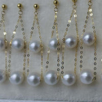 Gorgeous 7-8mm White Freshwater Pearl Dangle Earring G18K Gold Chain