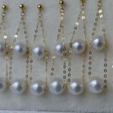 Gorgeous 7-8mm White Freshwater Pearl Dangle Earring G18K Gold Chain