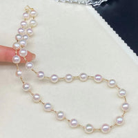 NEW Gorgeous 8mm Round FW Akoya Pearl G18K Gold Necklace White & Gray Women's Wedding Jewellry