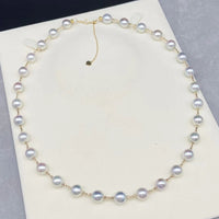 NEW Gorgeous 8mm Round FW Akoya Pearl G18K Gold Necklace White & Gray Women's Wedding Jewellry