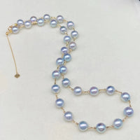 NEW Gorgeous 8mm Round FW Akoya Pearl G18K Gold Necklace White & Gray Women's Wedding Jewellry