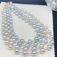 NEW Gorgeous 8mm Round FW Akoya Pearl G18K Gold Necklace White & Gray Women's Wedding Jewellry