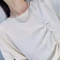 NEW Gorgeous 8mm Round FW Akoya Pearl G18K Gold Necklace White & Gray Women's Wedding Jewellry