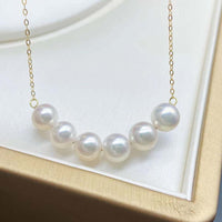 NEW AAA 6mm Round Freshwater Akoya Pearl Pendant G18K Solid Chain Necklace For Women