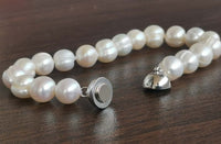 [ELEISPL] 1 Set 9mm Natural White Fresh Water Pearl Necklace & Bracelet Magnetic Clasp