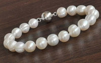 [ELEISPL] 1 Set 9mm Natural White Fresh Water Pearl Necklace & Bracelet Magnetic Clasp