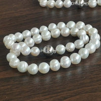 [ELEISPL] 1 Set 9mm Natural White Fresh Water Pearl Necklace & Bracelet Magnetic Clasp