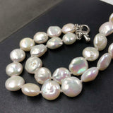 [ELEISPL] 10mm coin white freshwater pearl necklace 42cm + extra chain #22010001