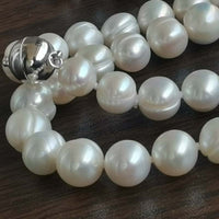 [ELEISPL] 1 Set 9mm Natural White Fresh Water Pearl Necklace & Bracelet Magnetic Clasp