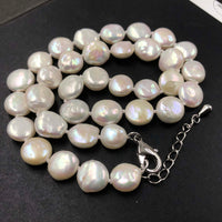 [ELEISPL] 10mm coin white freshwater pearl necklace 42cm + extra chain #22010001