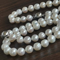 [ELEISPL] 1 Set 9mm Natural White Fresh Water Pearl Necklace & Bracelet Magnetic Clasp