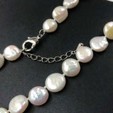 [ELEISPL] 10mm coin white freshwater pearl necklace 42cm + extra chain #22010001