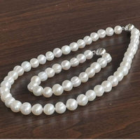 [ELEISPL] 1 Set 9mm Natural White Fresh Water Pearl Necklace & Bracelet Magnetic Clasp