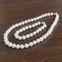 [ELEISPL] 1 Set 9mm Natural White Fresh Water Pearl Necklace & Bracelet Magnetic Clasp