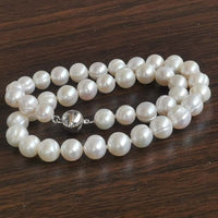 [ELEISPL] 1 Set 9mm Natural White Fresh Water Pearl Necklace & Bracelet Magnetic Clasp