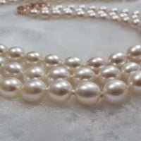 Elegant Top Rice Pearl Necklace Choker 3Strands Clasp 6mm Wedding Jewelry