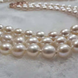 Elegant Top Rice Pearl Necklace Choker 3Strands Clasp 6mm Wedding Jewelry