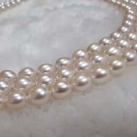 Elegant Top Rice Pearl Necklace Choker 3Strands Clasp 6mm Wedding Jewelry