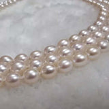 Elegant Top Rice Pearl Necklace Choker 3Strands Clasp 6mm Wedding Jewelry