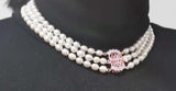 Elegant Top Rice Pearl Necklace Choker 3Strands Clasp 6mm Wedding Jewelry