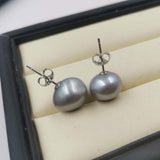 ELEISPL JEWELRY 12mm Baroque Gray Fresh Water Pearl Silver Studs Earring