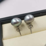 ELEISPL JEWELRY 12mm Baroque Gray Fresh Water Pearl Silver Studs Earring