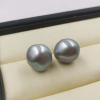 ELEISPL JEWELRY 12mm Baroque Gray Fresh Water Pearl Silver Studs Earring