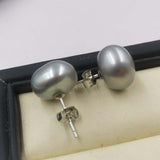 ELEISPL JEWELRY 12mm Baroque Gray Fresh Water Pearl Silver Studs Earring