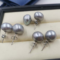 ELEISPL JEWELRY 12mm Baroque Gray Fresh Water Pearl Silver Studs Earring