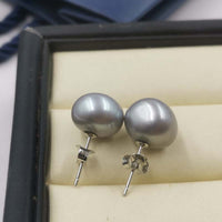 ELEISPL JEWELRY 12mm Baroque Gray Fresh Water Pearl Silver Studs Earring