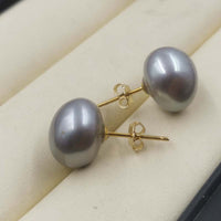 ELEISPL JEWELRY 12mm Baroque Gray Fresh Water Pearl Silver Studs Earring