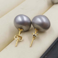 ELEISPL JEWELRY 12mm Baroque Gray Fresh Water Pearl Silver Studs Earring