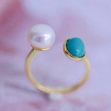 wholesale 15 PCS Freshwater pearl & green stone rings