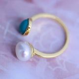 wholesale 15 PCS Freshwater pearl & green stone rings