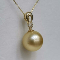 GORGEOUS 12mm Round Gold Sea Water Pearl Pendant 18KGold Necklace Pendant