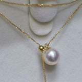 Gorgeous 10mm Gold South Sea Water Pearl Akoya White Pearl Pendant G18K Necklace Wedding Jewellry