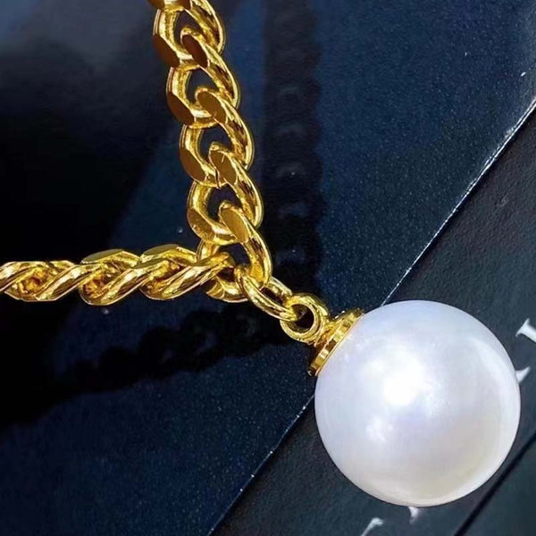 New 11MM Round White Kasumi Pearl Pendant G14K Filled Necklace