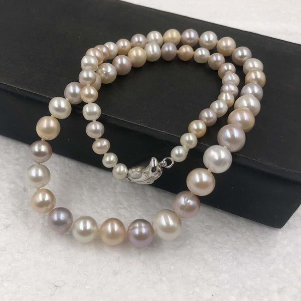 {ELEISPL]  Natural Multi-colours Freshwater Pearl Necklace Silver Clasp #22010090