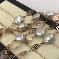 ELEISPL JEWELRY 136CM Sweater Chain Flat FW Pearls Necklace 12-13mm White #22010402-13