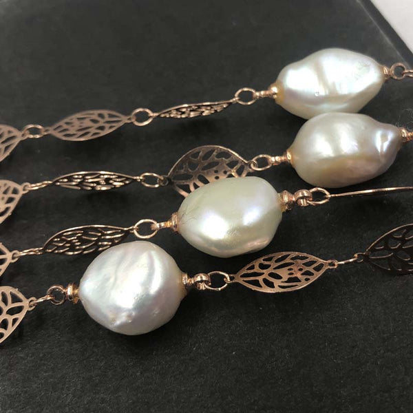 ELEISPL JEWELRY 136CM Sweater Chain Flat FW Pearls Necklace 12-13mm White #22010402-13