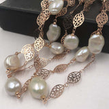 ELEISPL JEWELRY 136CM Sweater Chain Flat FW Pearls Necklace 12-13mm White #22010402-13