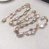 ELEISPL JEWELRY 136CM Sweater Chain Flat FW Pearls Necklace 12-13mm White #22010402-13