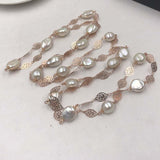 ELEISPL JEWELRY 136CM Sweater Chain Flat FW Pearls Necklace 12-13mm White #22010402-13