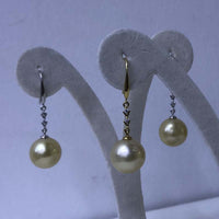 Gorgeous 18K Gold Hook Earring 12mm Round Gold Sea Water Pearl Dangle Wedding Jewelry For Women